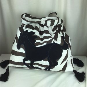 HandMade Balck appliqué stallion horse tassel bag